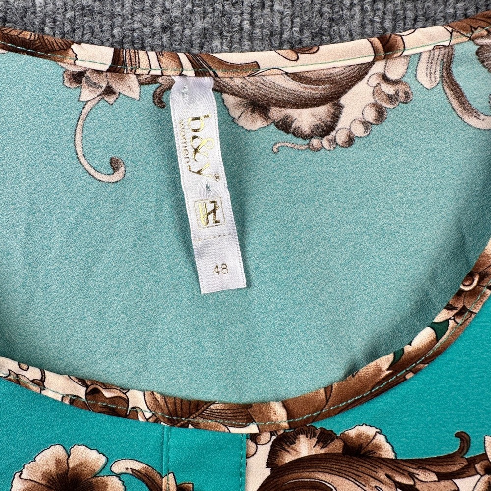 B&Y Women Teal Floral Paisley Scroll Tunic Top Stud Buttons Size 48 (US 16/18) - Picture 4 of 11